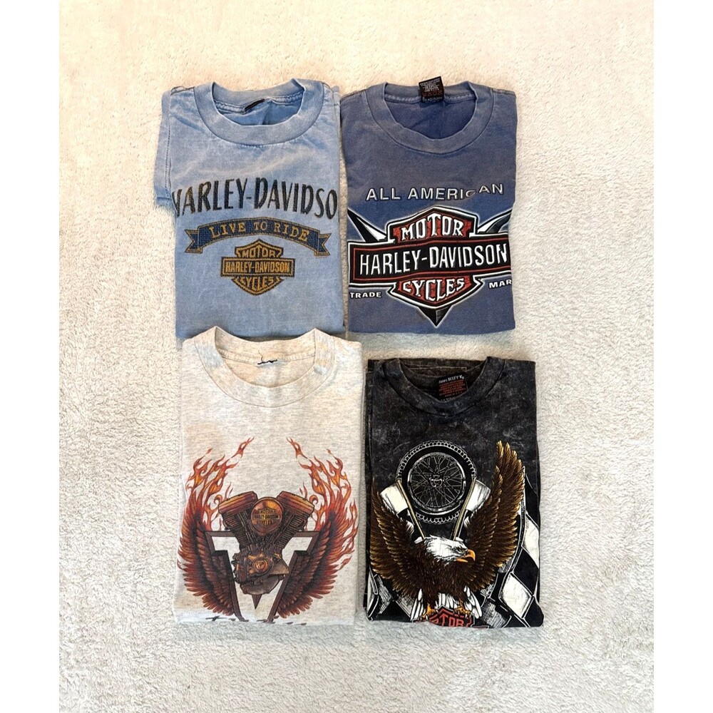 Vintage Harley Davidson Adult L T Shirt Hanes Beefy T Bundle Lot 4 Made USA
